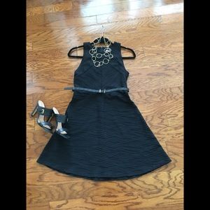 Med Petite LBD Black on Black Flared Skirt Dress!
